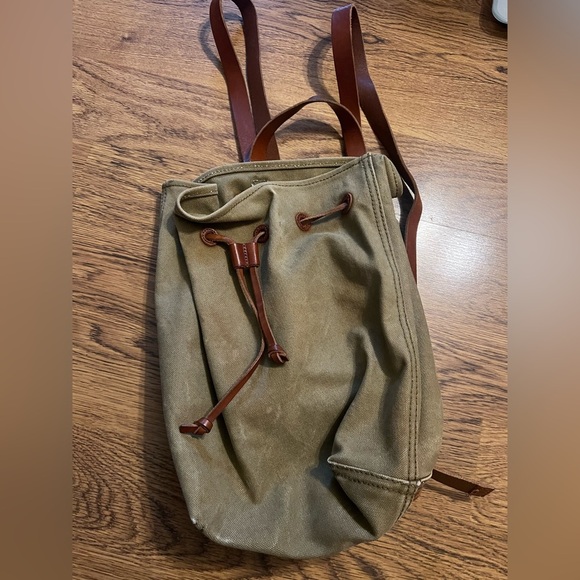 Madewell Olive Green cotton canvas Backpack brown leather detail main image 10